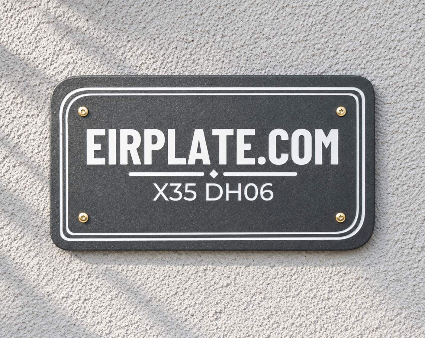 Charcoal personalised EirPlate house sign mounted on an exterior wall